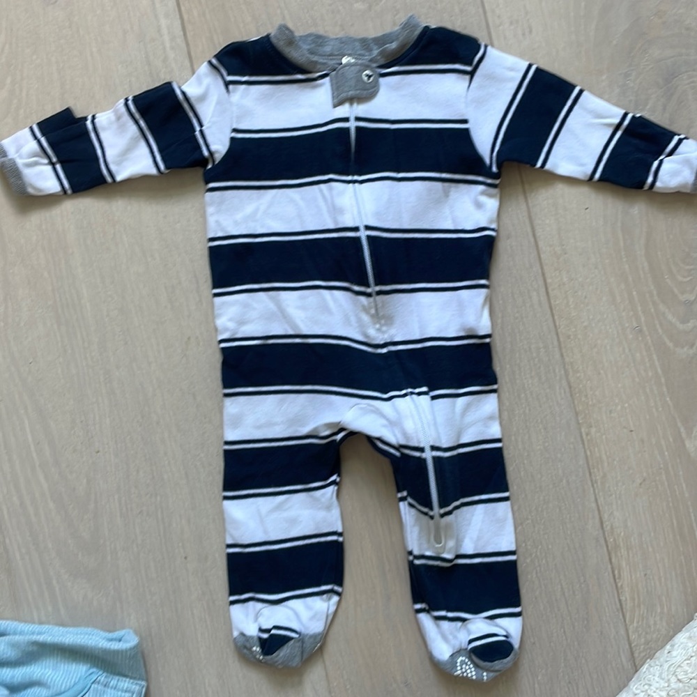 Navy & white stripe onesie with zipper